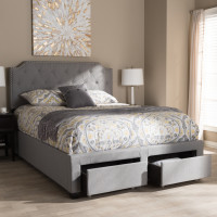 Baxton Studio WA8024-Gray-King Aubrianne Modern and Contemporary Grey Fabric Upholstered King Size Storage Bed
